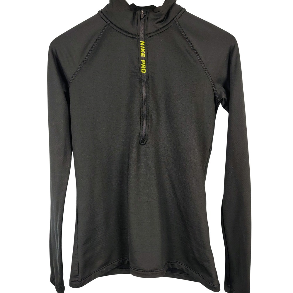 Nike Womens M Nike Pro Hyperwarm 1/4 Zip Top Black Neon Gorpcore Techwear